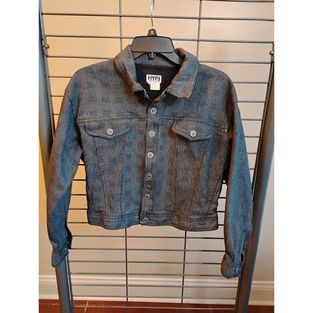 Vintage Hype Classic Jeans Grey Glen Plaid Cropped Trucker Jacket Sm Cotton ble